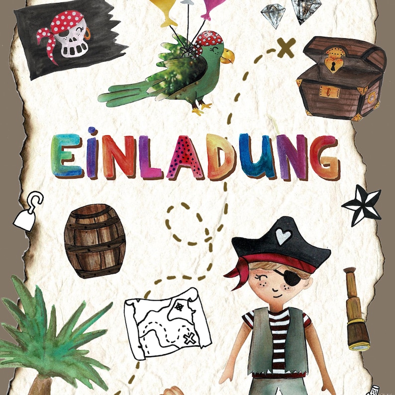 Einladung Piratengeburtstag, Piraten Party Kind, Kindergeburtstag, Einladungskarten personalisierbar zum Beschriften, Geburtstagseinladung Bild 4