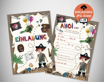PIRATE children's birthday invitation, instant download, pirate party, pirate birthday, child invitation cards to print out, label yourself