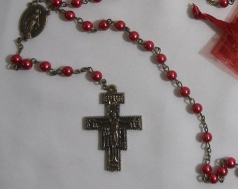 Franciscan Crown Rosary, San Damiano Crucifix, Seven Decade Rosary, Seven Joys of Mary, choice of colors with Bronze metal