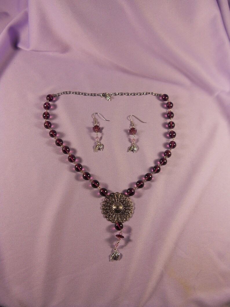 Lovely Purple Choker Necklace with Filigree and matching earrings Great gift for mom gift for woman gift for her gift for wife adjusts