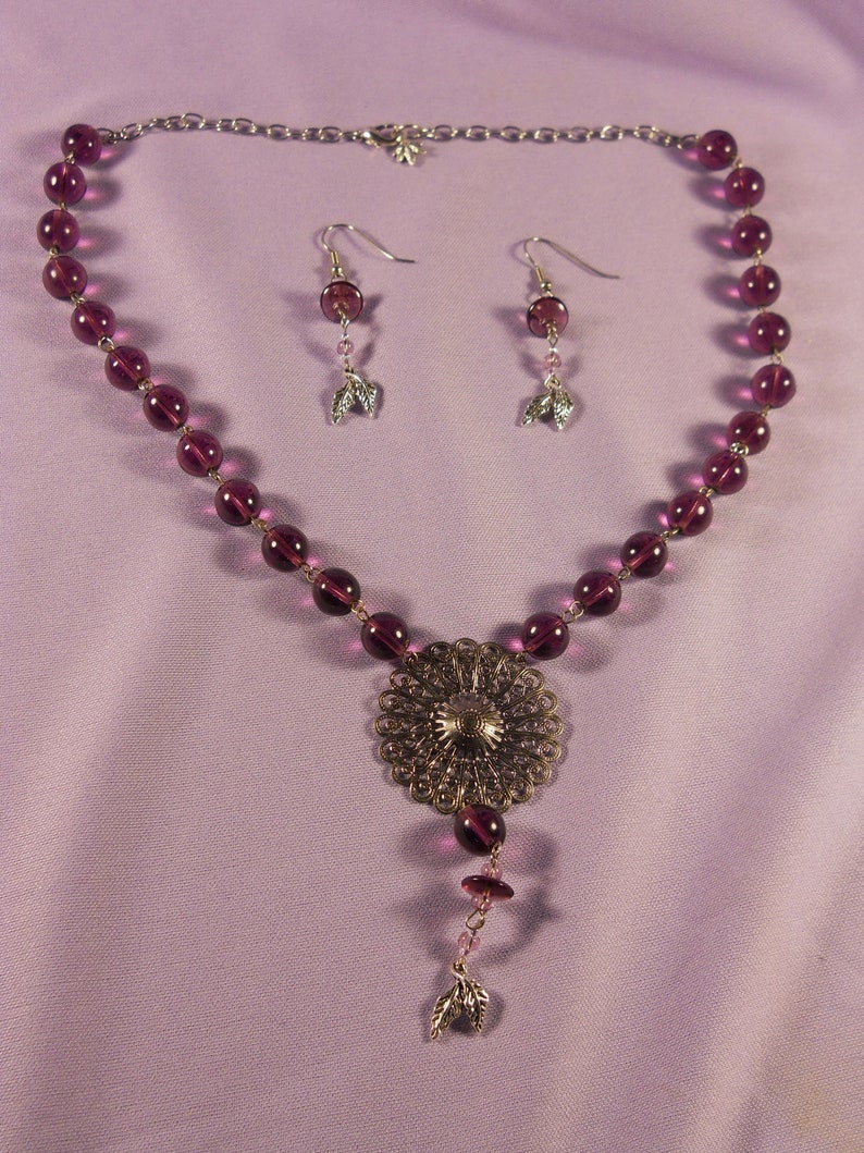Lovely Purple Choker Necklace with Filigree and matching earrings Great gift for mom gift for woman gift for her gift for wife adjusts