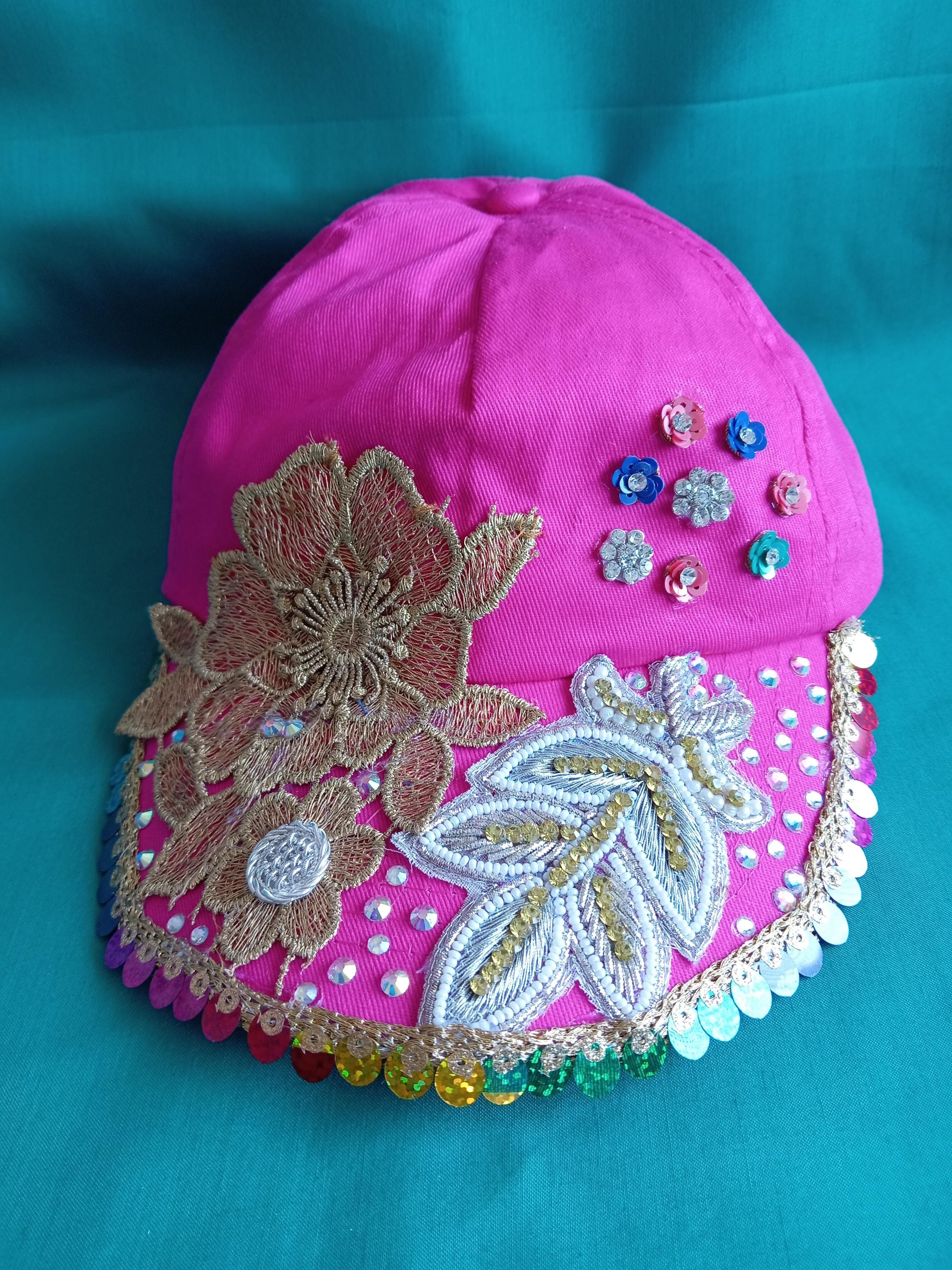Glamorous Pink Embellished Cap Linda Hot Pink Angel Eye Crystal & Sequin Embellished  main image 3