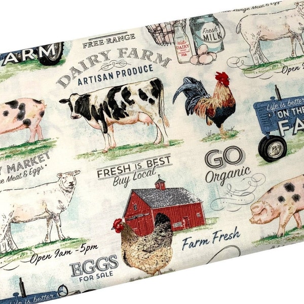 Dairy Farm Fabric, On the Farm Fabric, Fabric by the yard, Fat Quarter, Quilting, Apparel, 100% Cotton, B4-17..