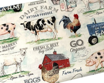 Dairy Farm Fabric, On the Farm Fabric, Fabric by the yard, Fat Quarter, Quilting, Apparel, 100% Cotton, B4-17