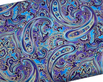 Blue and Purple Metallic Paisley Fabric by Hi-Fashion Fabrics, Fabric by the yard, Fat Quarter, Quilting, Apparel, 100% Cotton, R4-25..