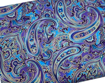 Blue and Purple Metallic Paisley Fabric Fabric by the Yard | Etsy