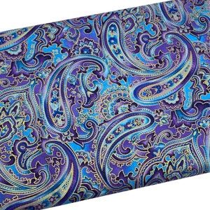 Blue and Purple Metallic Paisley Fabric by Hi-Fashion Fabrics, Fabric by the yard, Fat Quarter, Quilting, Apparel, 100% Cotton, R4-25..