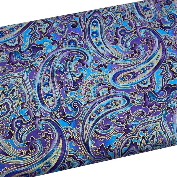 Blue and Purple Metallic Paisley Fabric by Hi-Fashion Fabrics, Fabric by the yard, Fat Quarter, Quilting, Apparel, 100% Cotton, R4-25-