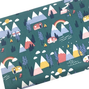 Fat Quarter 18&quot; by 22&quot; Mod Camper Fabric, Camping in Mountains Fabric, Quilting, Apparel, 100% Cotton