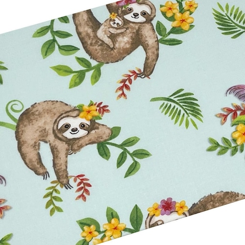Tropical Sloth Fabric Sloths and Flowers Fabric by the Yard Etsy