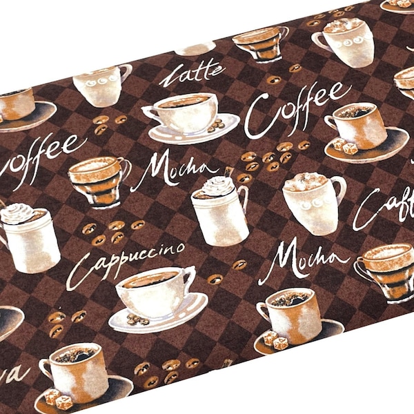 End of the Bolt 16” by 44" Coffee Print  Fabric, Cups Mugs Latte Espresso, Quilting Fabric, Apparel, 100% Cotton