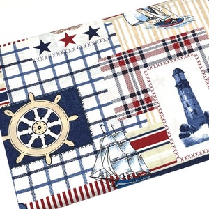 Fat Quarter 18&quot; by 22&quot; Nautical Patchwork Fabric, Anchors on Plaid, Quilting, Apparel, 100% Cotton