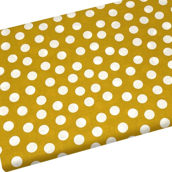 Polka Dots Fabric, Mustard Yellow Fabric, Quilt Backing, Fabric by the yard, Fat Quarter, Quilting, Apparel, 100% Cotton, B8-2..