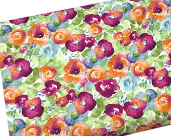 End of the Bolt 18" by 44" Love is in the Air - Floral, Watercolor Flowers, Quilting, Apparel, 100% Cotton