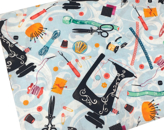 Sewing Tools Fabric by Robert Kaufman, Sewing Machine, Fabric by the Yard, Fat Quarter, Quilting