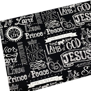 Religious Christian Fabric, Black King of Kings, Fabric by the yard, Quilting, Apparel, 100% Cotton, B2-5..