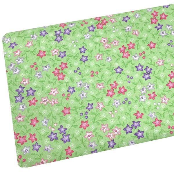 Lime Floral Fabric, Spring Flowers Fabric, Fabric by the yard, Fat Quarter, Quilting, Apparel, 100% Cotton, R7-10..