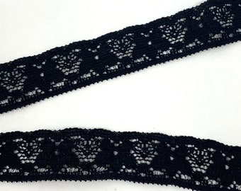 Black Elastic Lace 1/2" wide, Elastic by the yard, Stretchy Trim for Headbands Lingerie and Sewing Projects