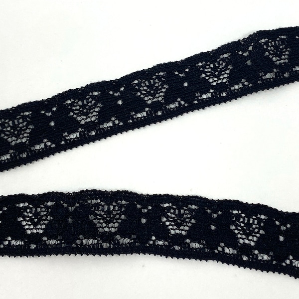 Black Elastic Lace Trim 1/2" wide, Elastic by the yard, Stretchy Trim for Headbands Lingerie and Sewing Projects