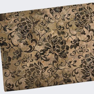 Fat Quarter 18&quot; by 22&quot; Brown Floral Batik Fabric, Rare Print, Quilt Backing, Quilting, Apparel, 100% Cotton