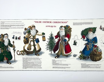 Olde Father Christmas Fabric Appliqué Panel 17"x 44", Joan Messmore for VIP Cranston, Christmas Decor, Quilting Cotton