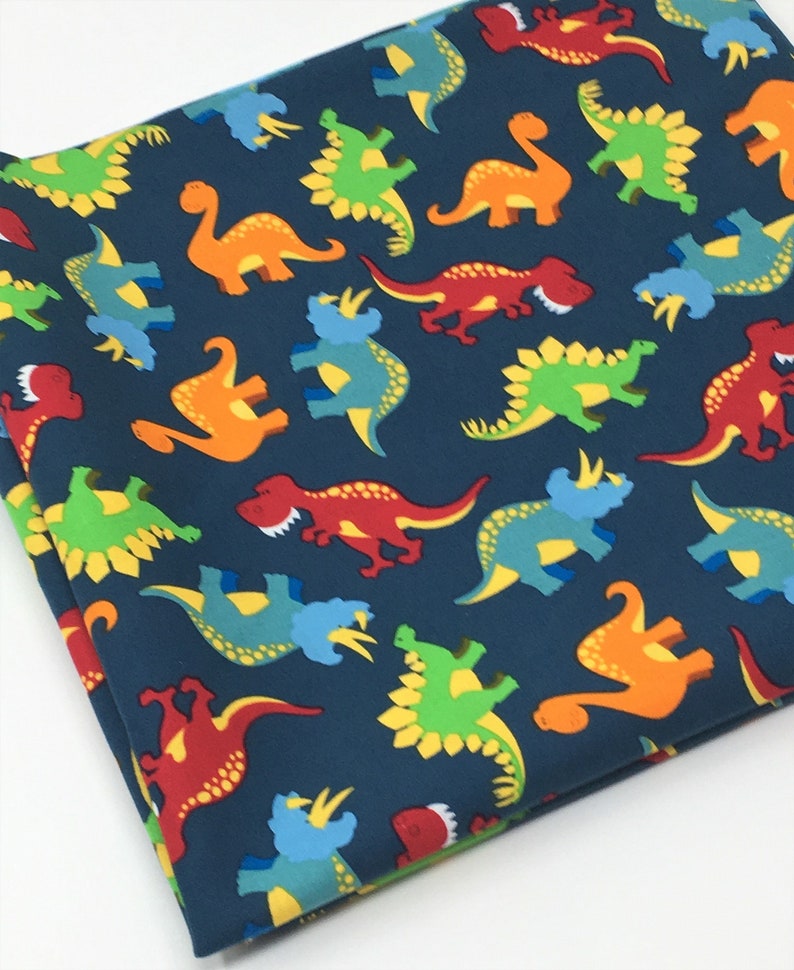 Dinosaurs on Navy Blue Fabric Fabric by the yard Fat | Etsy