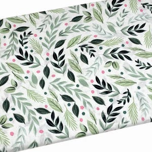 Bloom Dot Fabric by the Yard, Green Leaves and Dots, Quilting Cotton R7.3