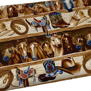 Cowboys and Horses Fabric, Southwestern Fabric, Boots and Hats, Fabric by the yard, Fat Quarter, Quilting, Apparel, 100% Cotton, B4-27