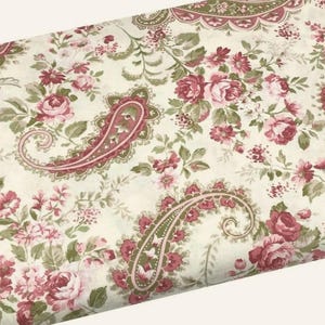 Shabby Paisley Fabric by the Yard, Pink Roses, Floral, Quilting Cotton, B1.12
