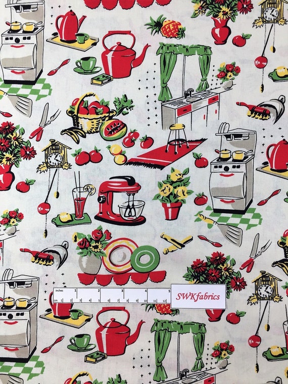 Retro Vintage Fifties Kitchen Fabric, Michael Miller, Fabric by