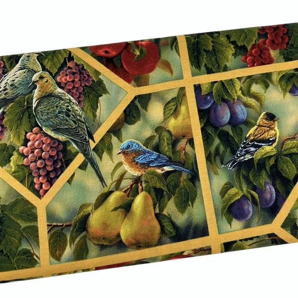 Birds and Fruit Fabric, Patch Bird Sanctuary by Rosemary Millette for Springs Creative, Fabric by the yard, Quilting, Apparel, 100% Cotton