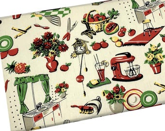 Retro Vintage Fifties Kitchen Fabric by the Yard, Michael Miller, Quilting Cotton, B4.11