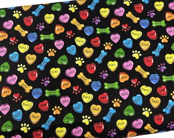 Dogs Treats and Paws Fabric by the Yard, Fabric Traditions, Mini Hearts, Quilting Cotton R5.35