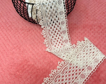Ivory Cotton Embroidered Trim 3" wide, Scalloped White Lace for Sewing, Scrapbooking Journal, A-61