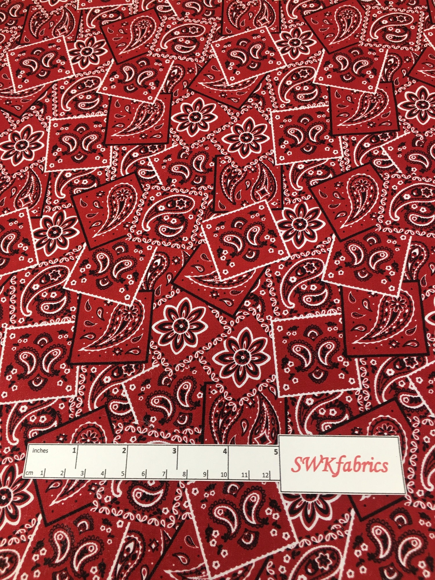 Red Paisley Bandana Fabric Red Western Fabric Fabric by the Etsy