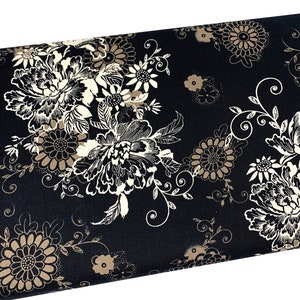 White and Brown Flowers Fabric by Michael Miller, Black Roses, Fabric by the yard, Fat Quarter, Quilting, Apparel, 100% Cotton, B1-40