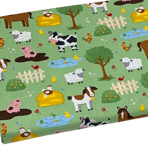 Farm Animals Fabric, Horses and Cows, Fabric by the yard, Fat Quarter, Quilting Fabric, Apparel, 100% Cotton, B3-26
