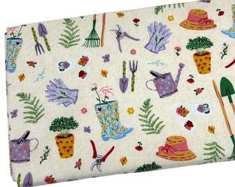 Gardening Fabric by the Yard, Garden Tools, Quilting Cotton B3.20