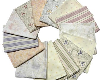 14 Fat Quarters Vintage Cream Fabric Bundle, American Civil War reproduction, Quilting Cotton