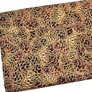 Pinecones Metallic Gold Fabric by the Yard, Quilting Cotton, B2-12