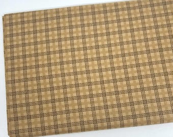 End of the Bolt 7"x 44" Earthy Tan Grid Flannel, Wool and Needles Primitive Gathering, Pattern 1054, Quilting Cotton