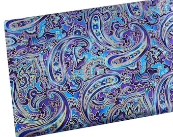Blue and Purple Metallic Paisley Fabric by Hi-Fashion Fabrics, Fabric by the yard, Fat Quarter, Quilting, Apparel, 100% Cotton, R4-25