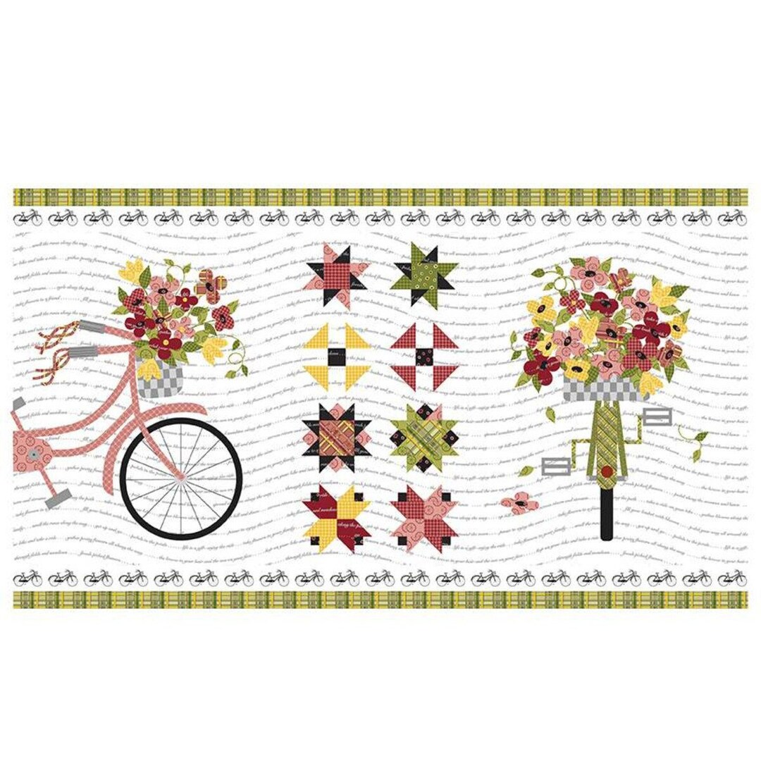 Pink Floral Bicycle Panel 24 by Riley Blake, Petals and Pedals