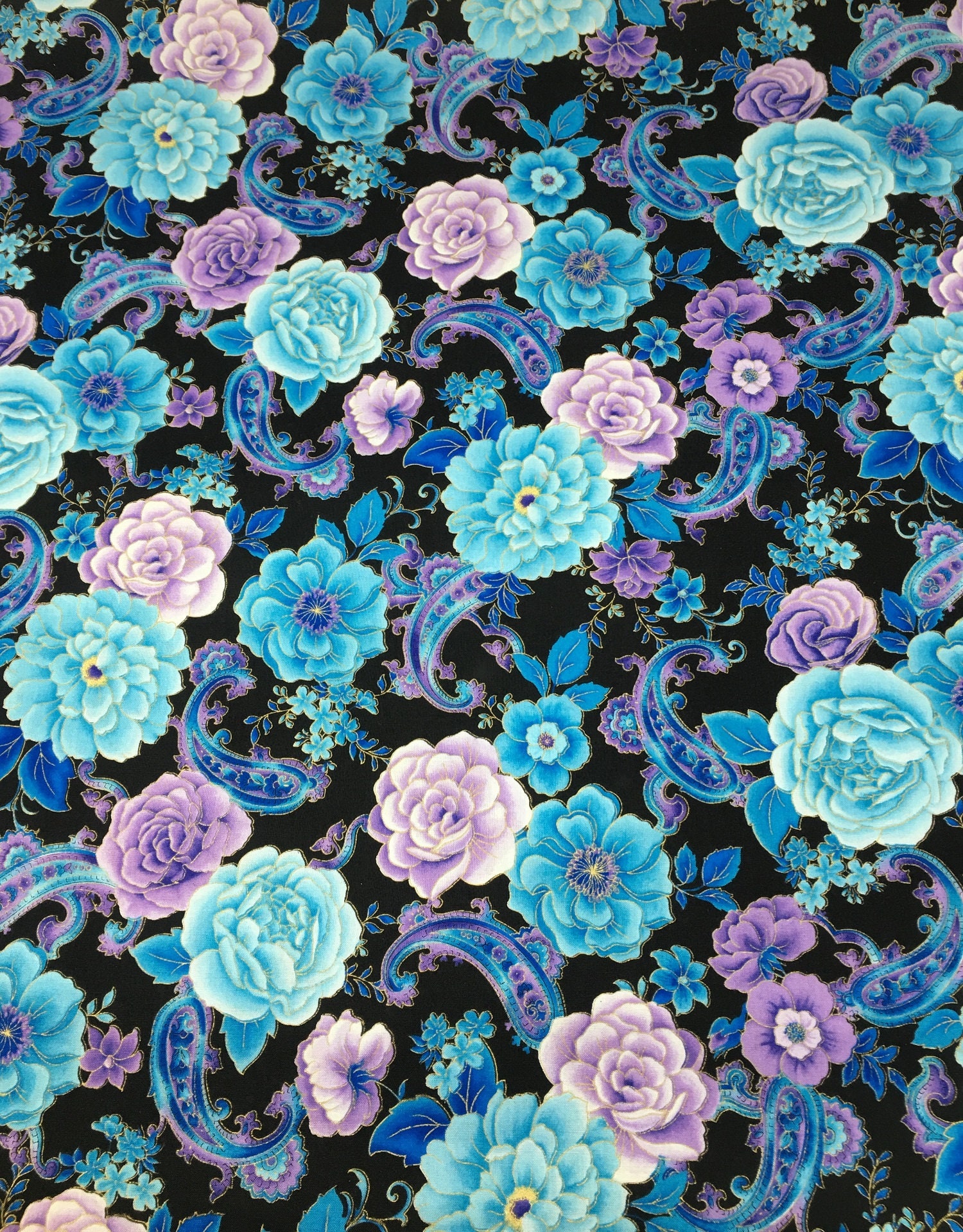 Blue and Purple Metallic Paisley Fabric by Hi-fashion Fabrics