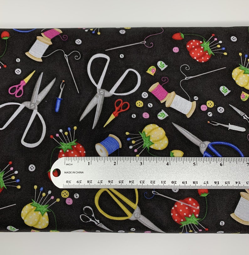 Sewing Tools Fabric by Lorilynn Simms Scissors and Buttons Etsy