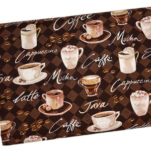 Coffee Print  Fabric, Cups Mugs Latte Espresso Fabric, Fabric by the yard, Fat Quarter, Quilting, Apparel, 100% Cotton, B4-3