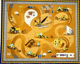 Rare Construction Fabric Panel 35"x 44", Nancy Smith for Avlyn, Heavy Machinery, Quilting Cotton