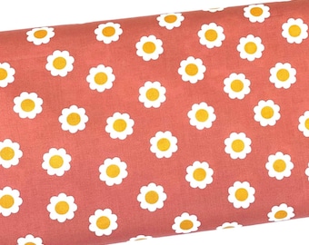 White Daisy Cotton Fabric by the Yard, Floral Print, Quilting Cotton, B9.20