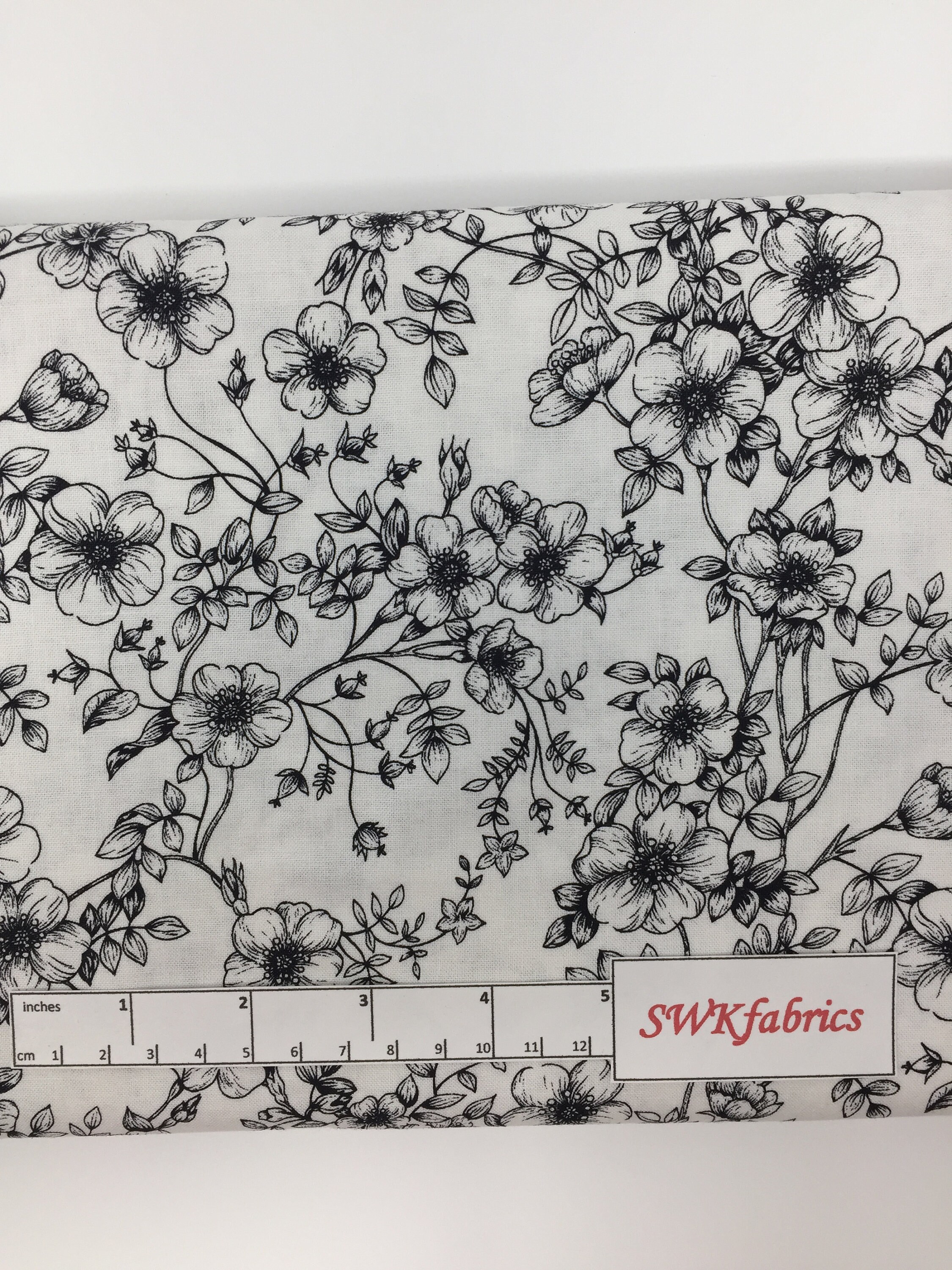 Black and White Flowers Fabric Black Roses Fabric by the Etsy