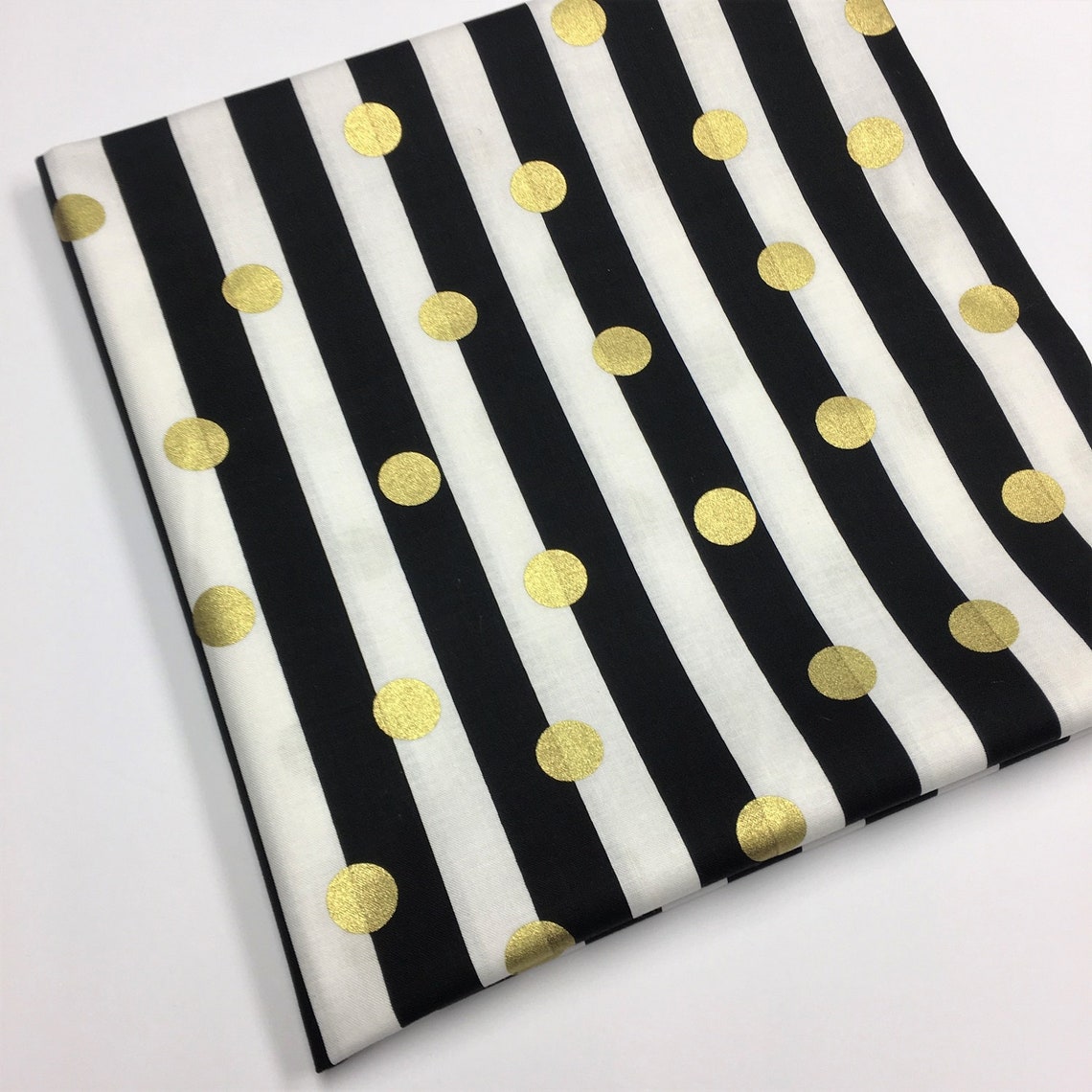 Gold Dots Black White Stripes Fabric Metallic Gold Fabric by Etsy